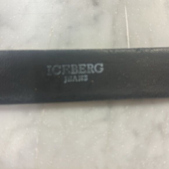 Vintage Iceberg Jeans Brown Leather Croc Embossed Belt Size 42 Italian